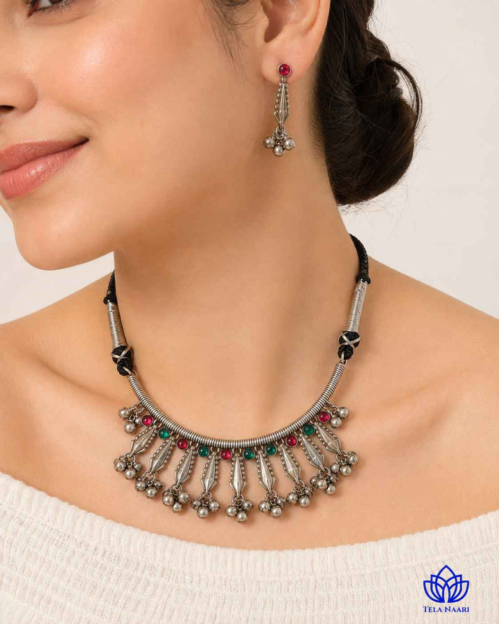 Mihika Silver Plated Choker Necklace Set