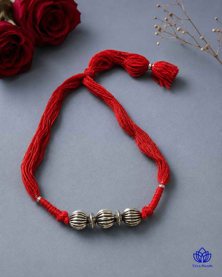 Leela Silver Plated Red Thread Choker Necklace