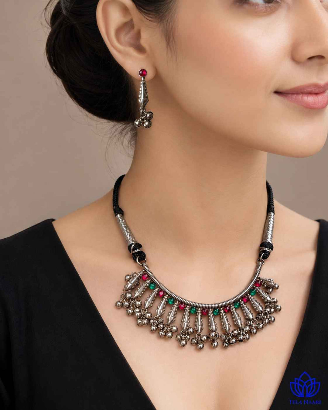 Mihika Silver Plated Choker Necklace Set