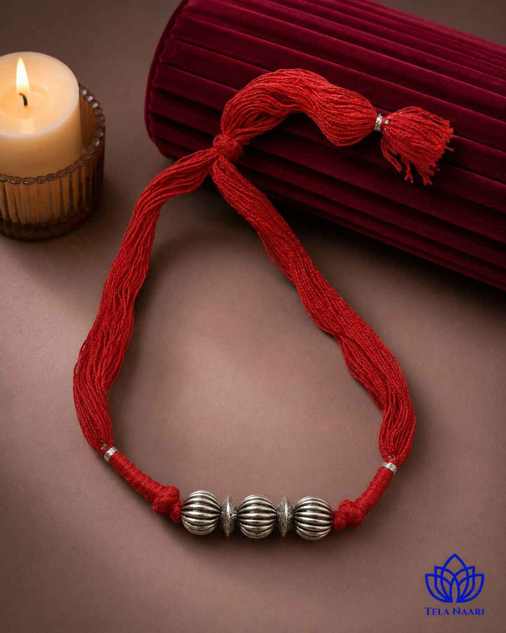 Leela Silver Plated Red Thread Choker Necklace