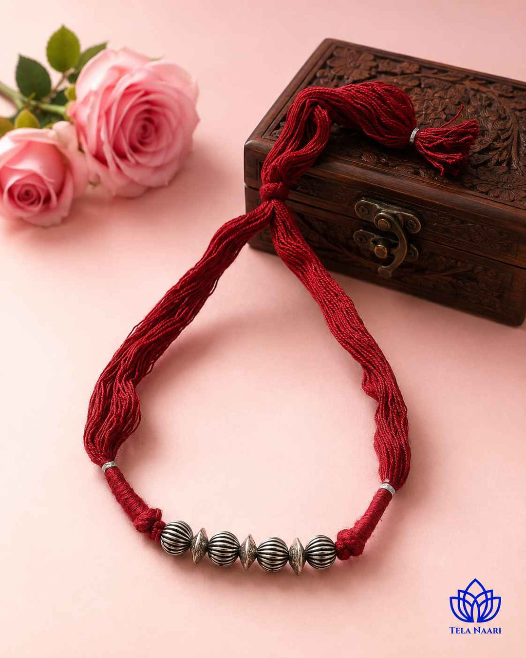 Madhuri Silver Plated Maroon Thread Choker Necklace