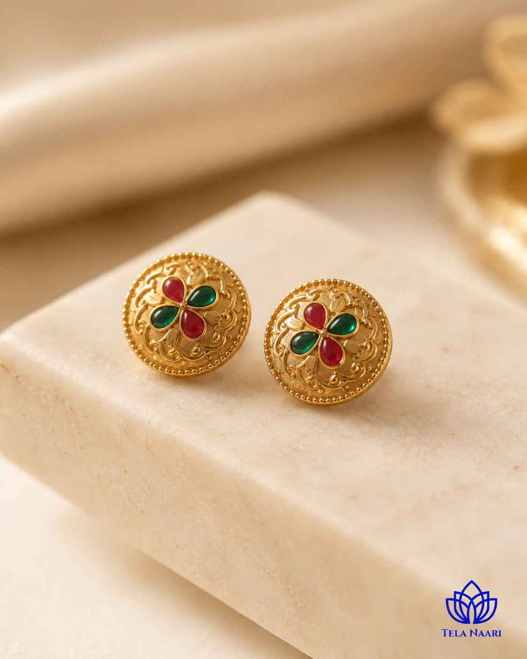Nandita Gold Plated Red Green Stone Hasli Necklace Set