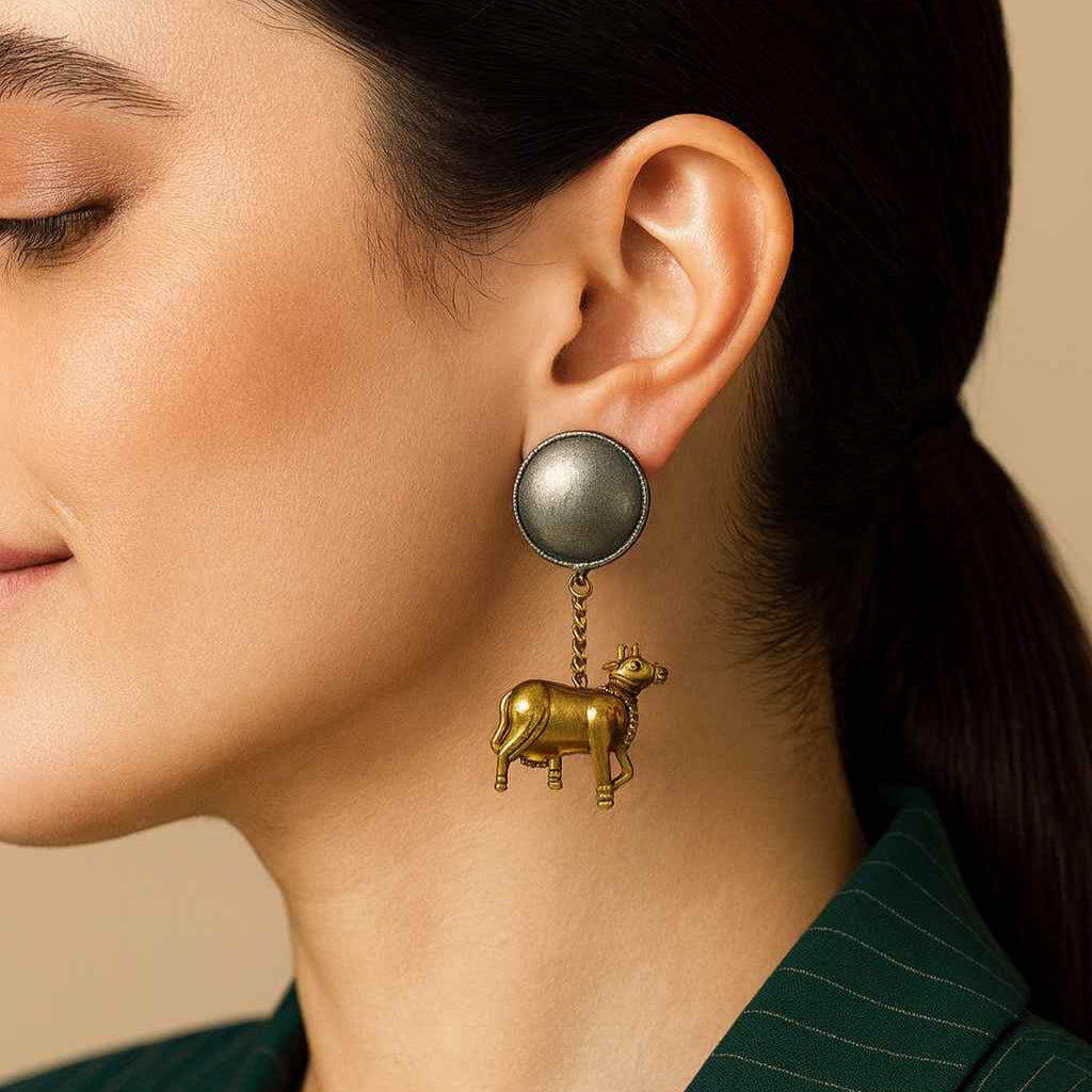 Atsi Dual Tone Cow Silver-Plated Earrings