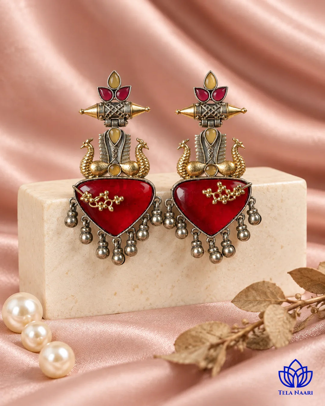 Dhruti Dual Tone Red Silver-Plated Earrings