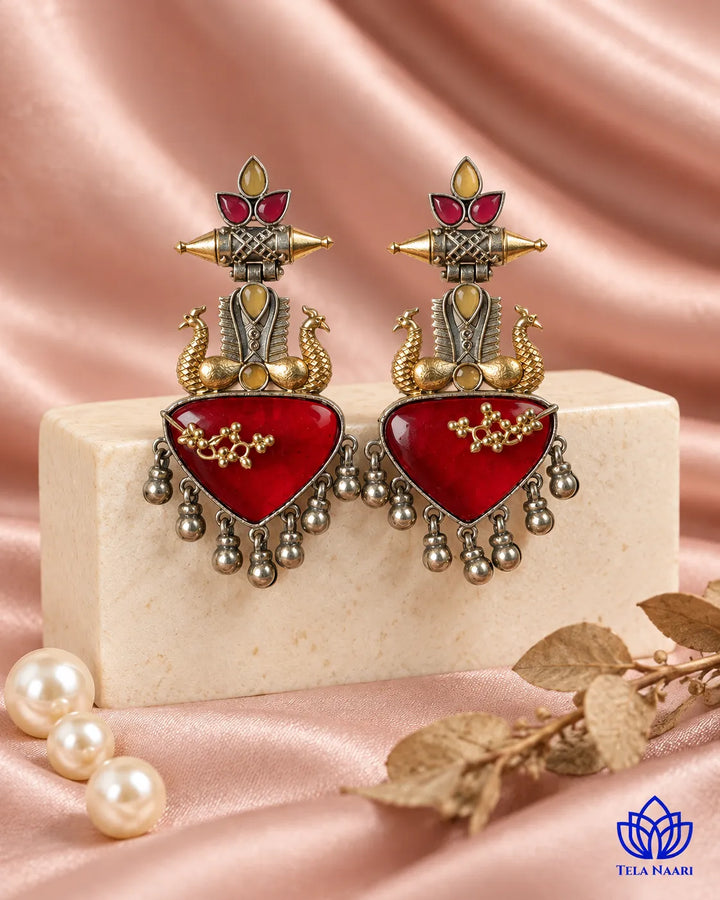 Dhruti Dual Tone Red Silver-Plated Earrings