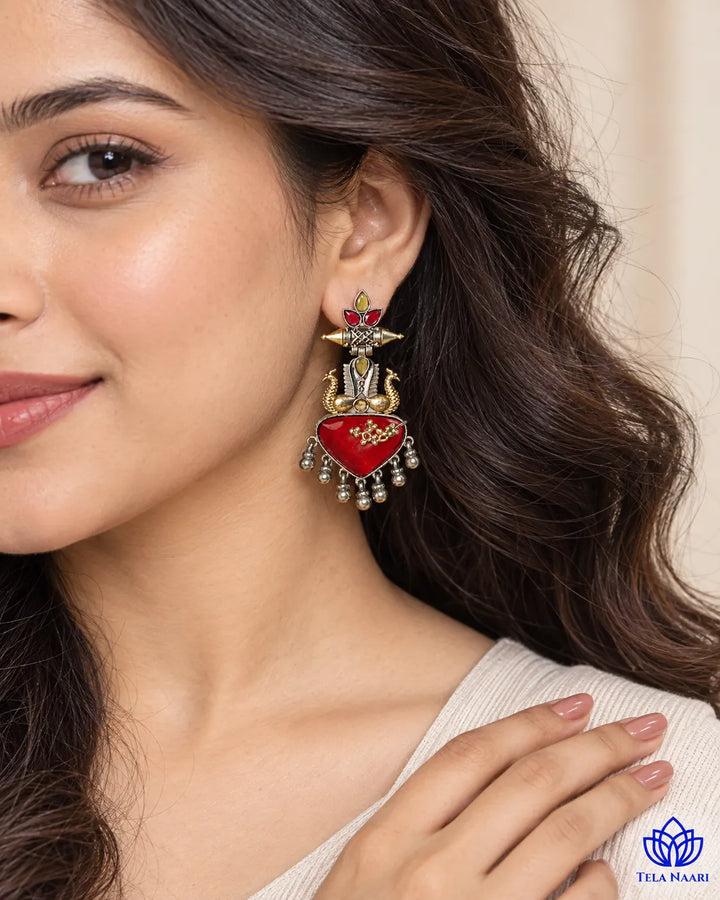Dhruti Dual Tone Red Silver-Plated Earrings