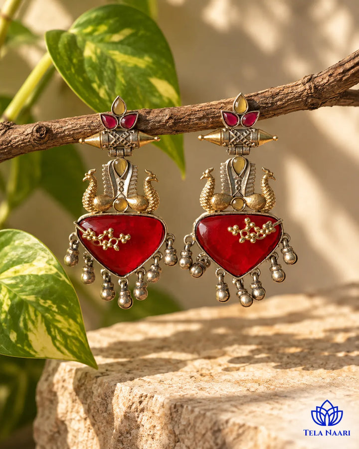 Dhruti Dual Tone Red Silver-Plated Earrings