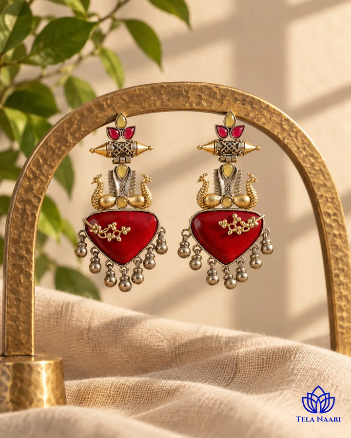 Dhruti Dual Tone Red Silver-Plated Earrings