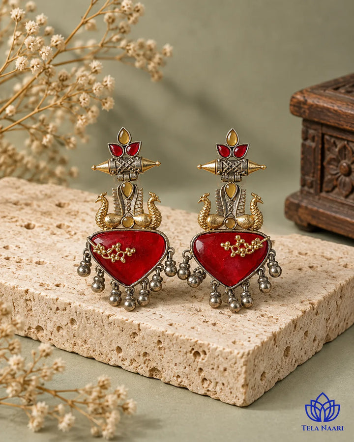 Dhruti Dual Tone Red Silver-Plated Earrings