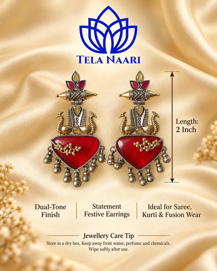 Dhruti Dual Tone Red Silver-Plated Earrings