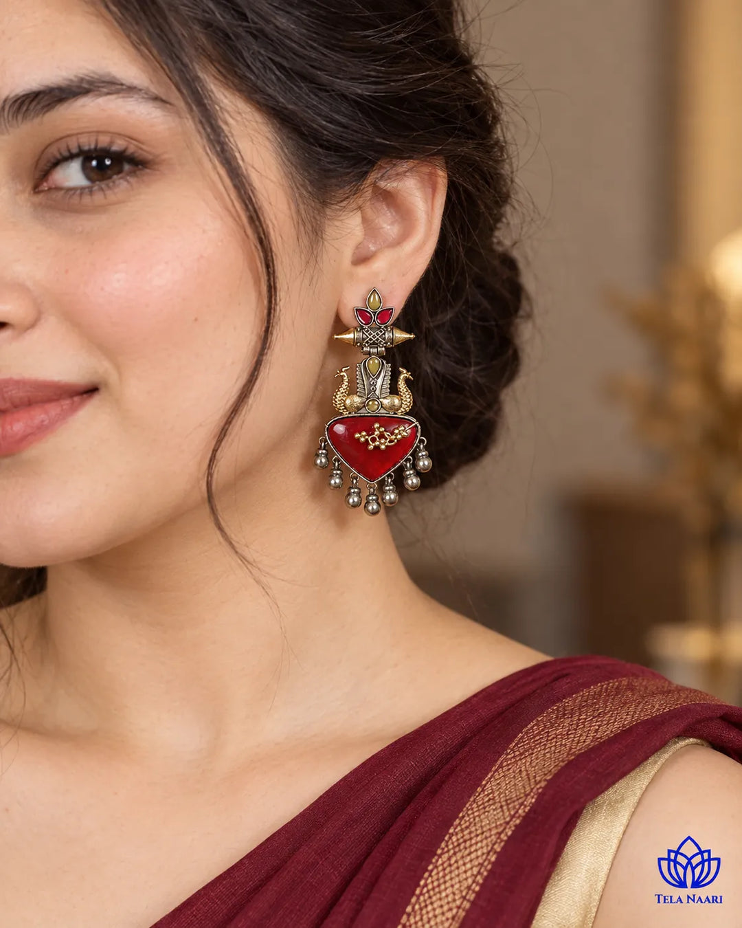 Dhruti Dual Tone Red Silver-Plated Earrings