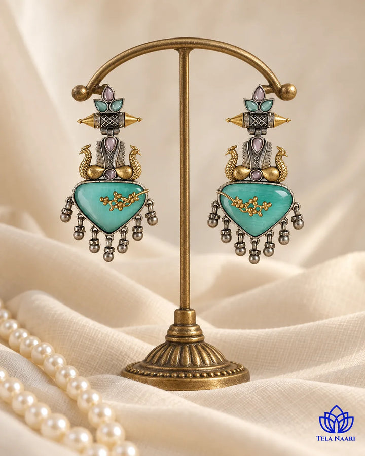 Dhruti Dual Tone Sea Green Silver-Plated Earrings