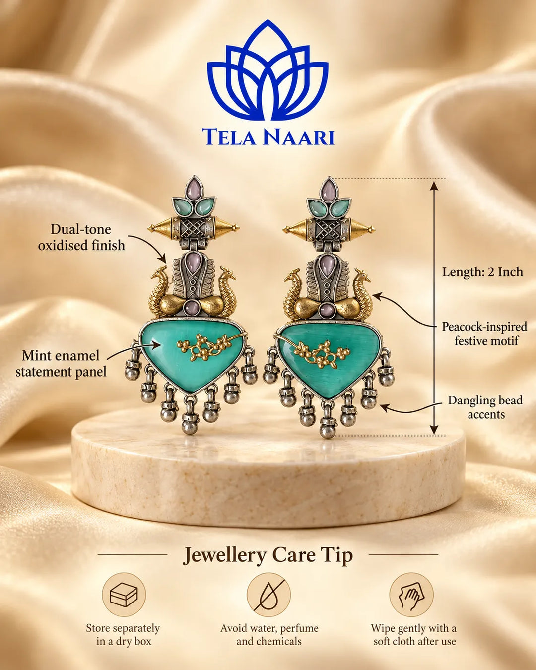 Dhruti Dual Tone Sea Green Silver-Plated Earrings