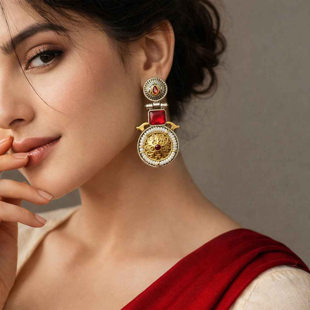 Aashiyana dual tone earrings Green variant – ethnic jewellery for women by TelaNaari