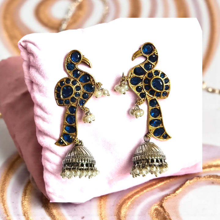 Elegant Ishika Dual Tone Peacock Silver Plated Earrings