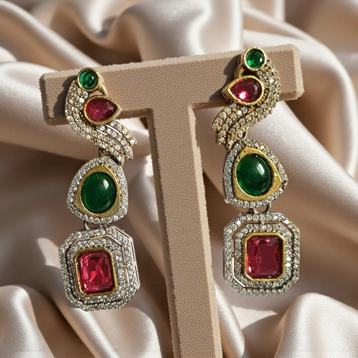 Elegant Ishka Dual Tone Zirconia Silver Plated Earrings