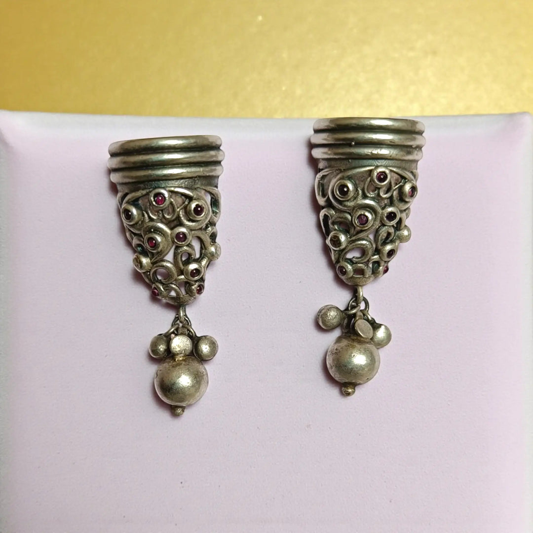 Telanaari Classic Antique Meena Silver-Plated Earrings