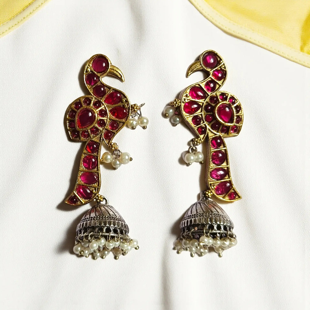 Elegant Ishika Dual Tone Peacock Silver Plated Earrings