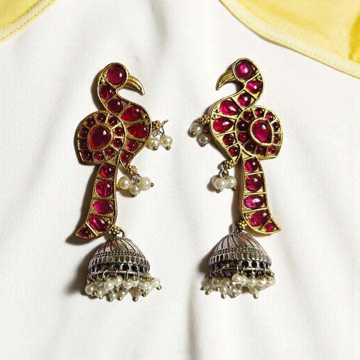 Elegant Ishika Dual Tone Peacock Silver Plated Earrings