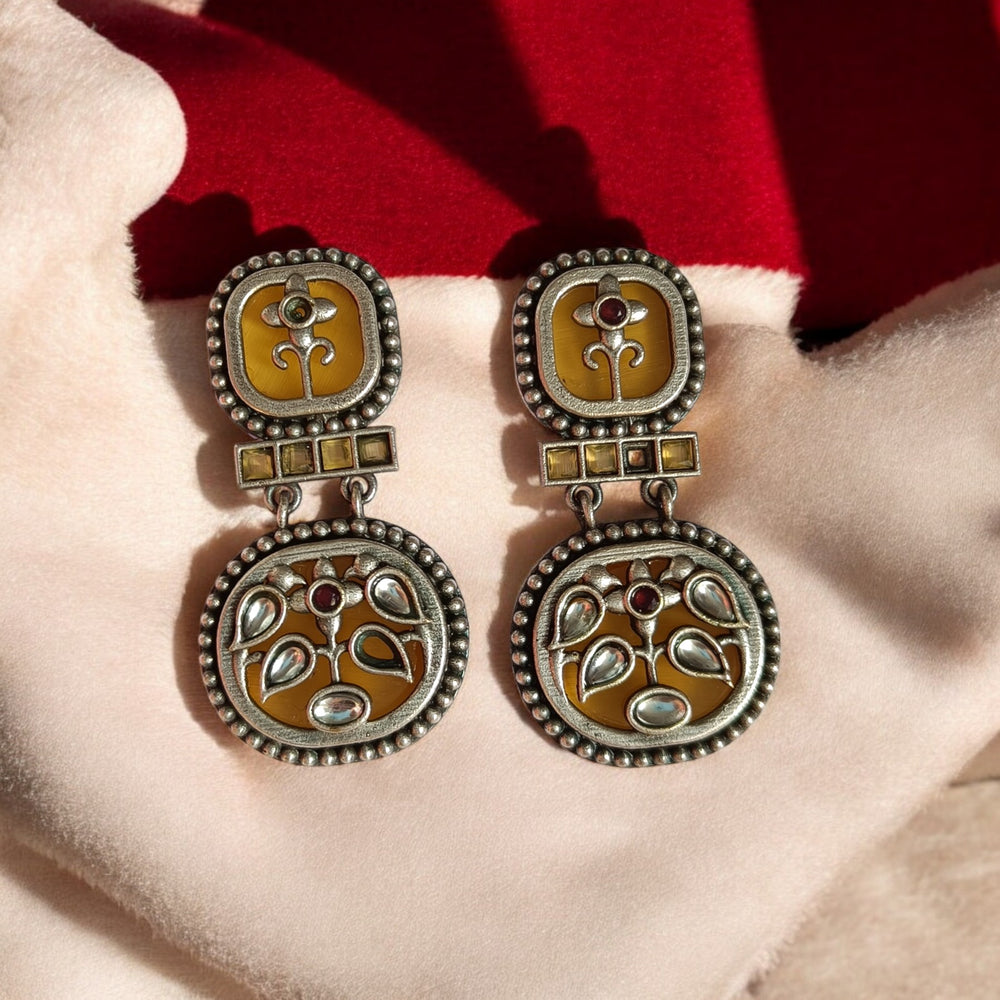 Telanaari Classic Bandana Silver-Plated Yellow Choker Necklace Set - TelaNaari