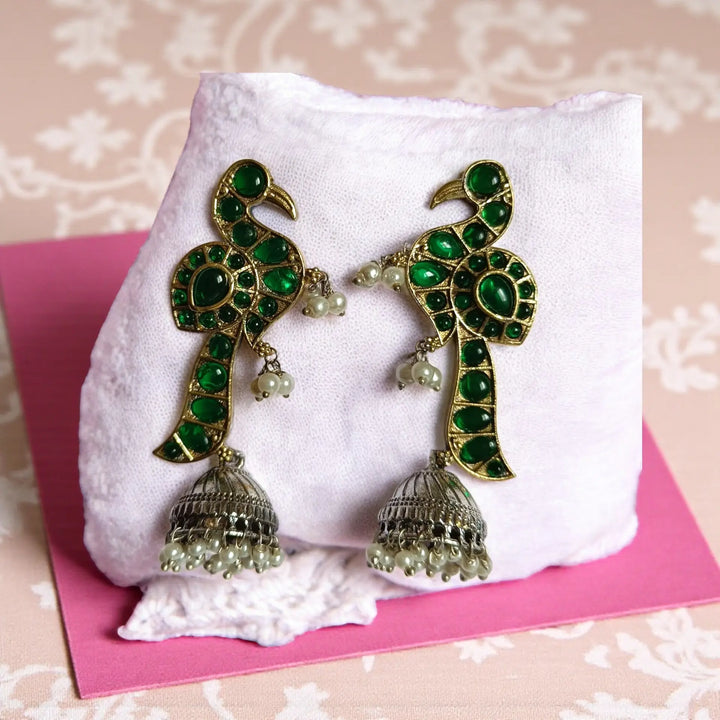 Elegant Ishika Dual Tone Peacock Silver Plated Earrings