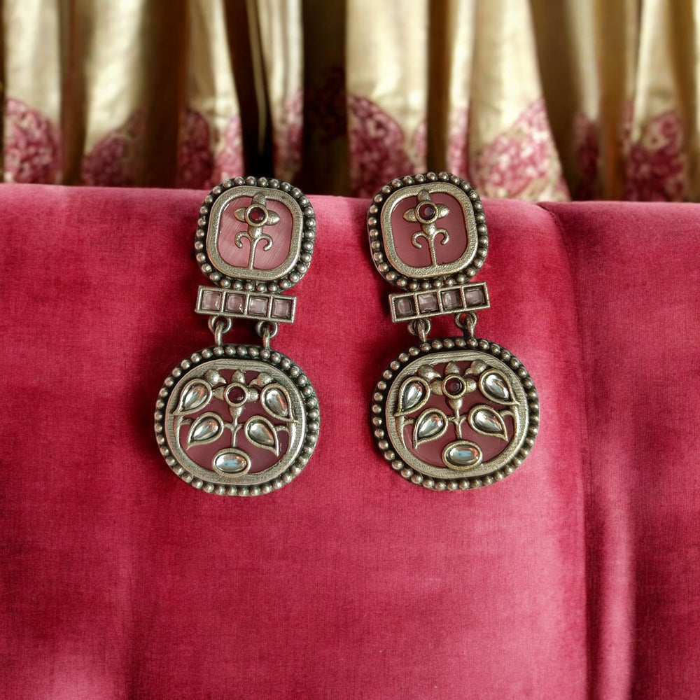 Telanaari Classic Ashika Silver-Plated Pink Choker Necklace Set - TelaNaari