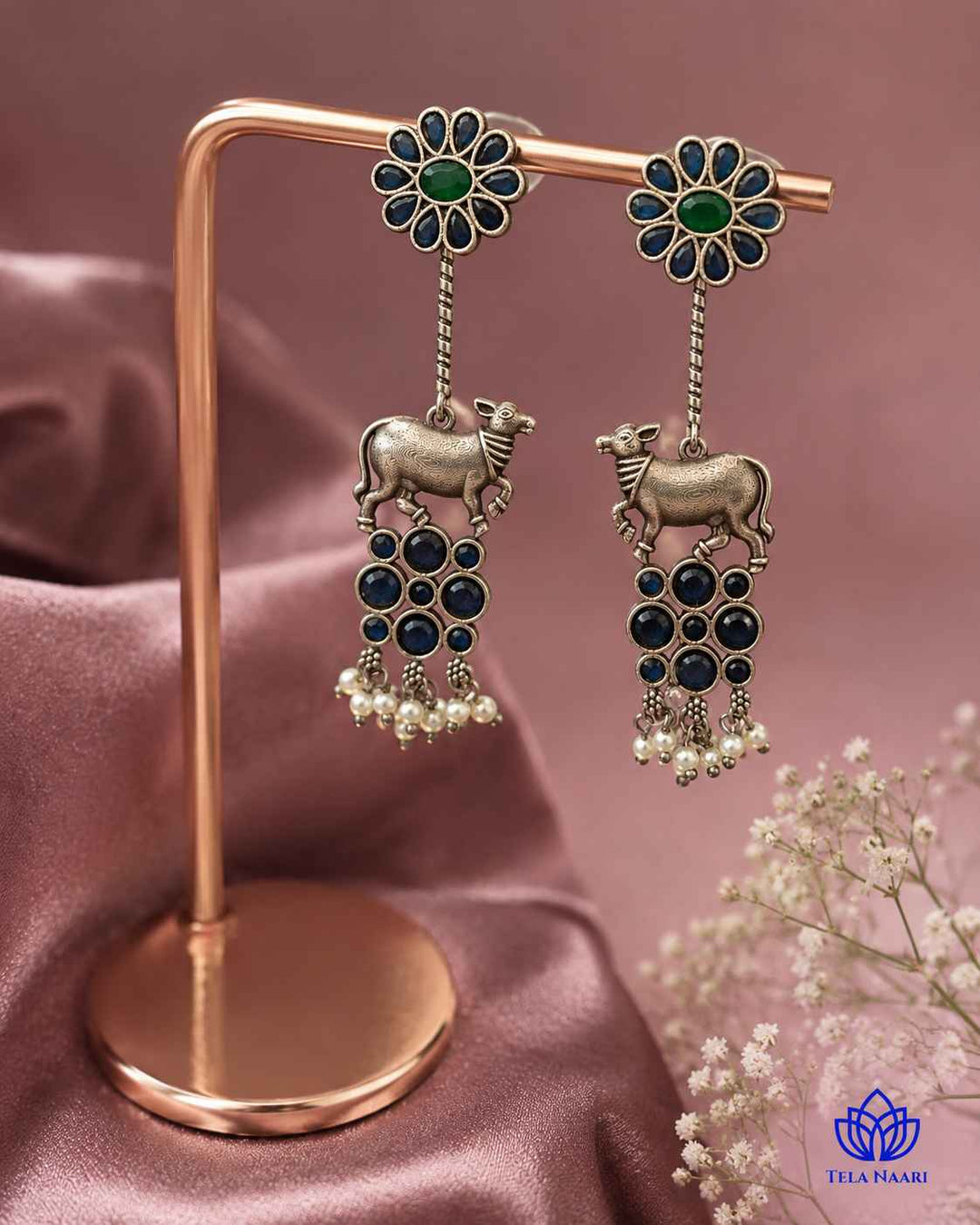 Aashmita Nandi Silver Oxidised Blue Earrings
