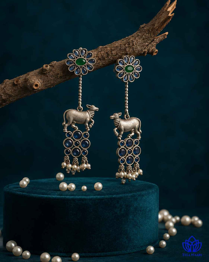 Aashmita Nandi Silver Oxidised Blue Earrings