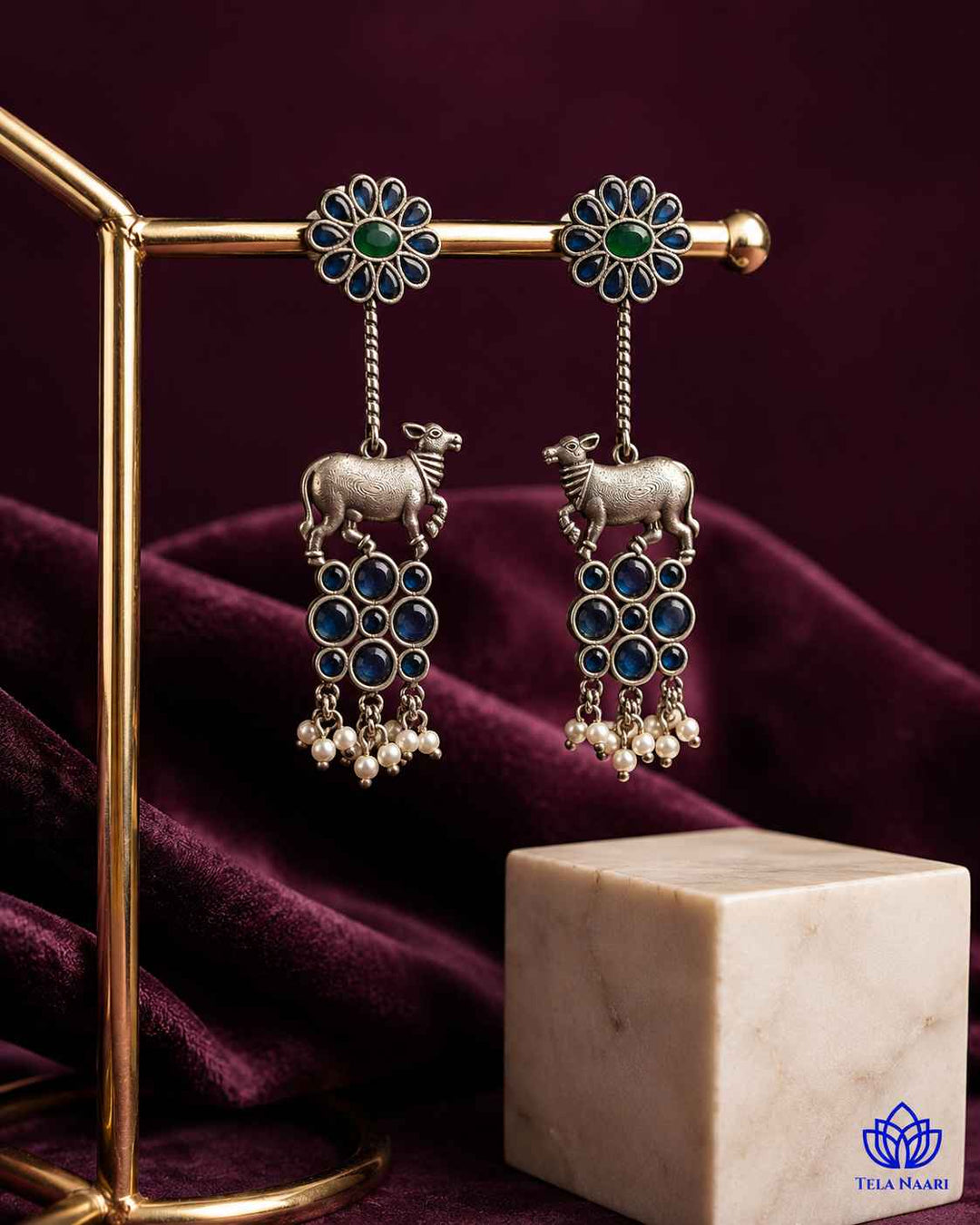 Aashmita Nandi Silver Oxidised Blue Earrings