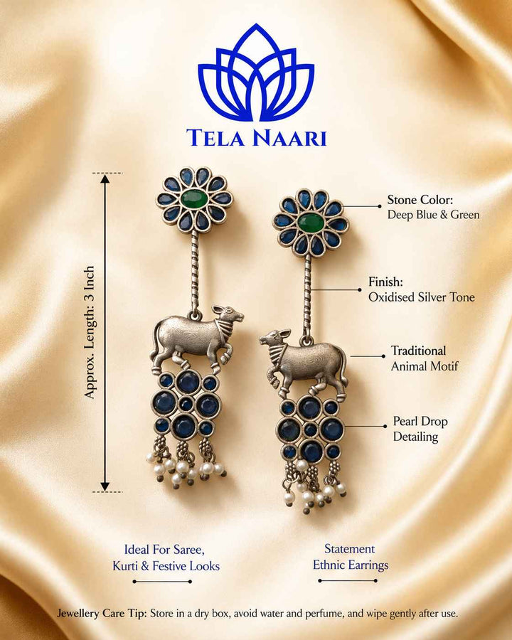 Aashmita Nandi Silver Oxidised Blue Earrings
