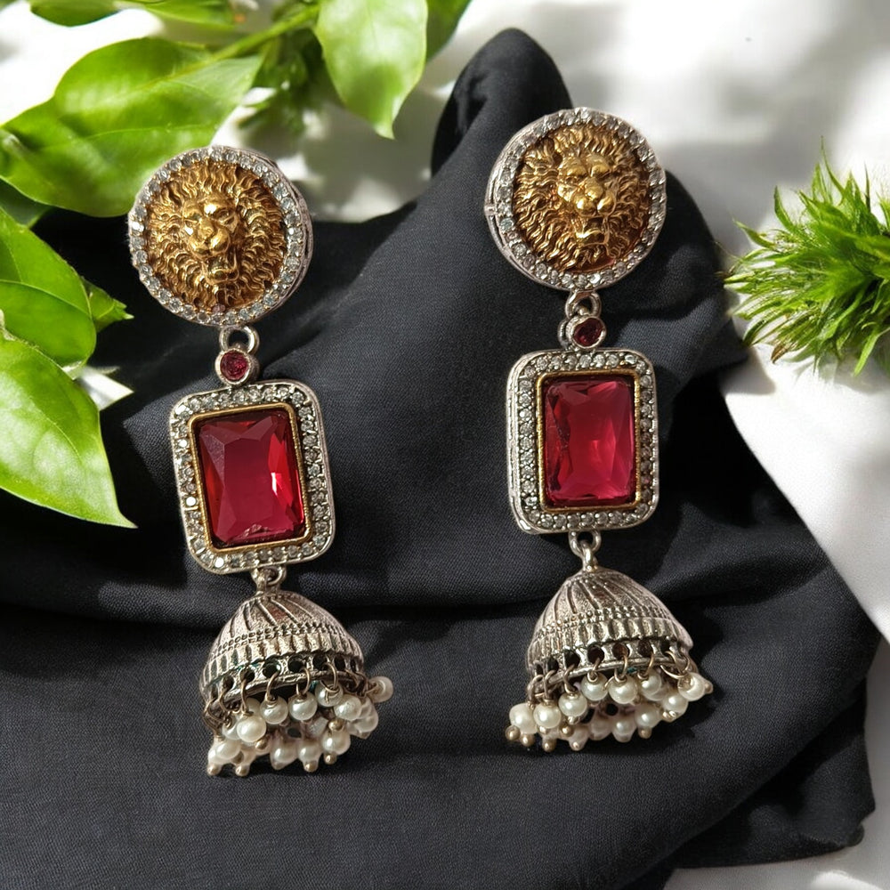 Elegant Ishana Dual Tone Zirconia Silver Plated Jhumki Earrings - TelaNaari