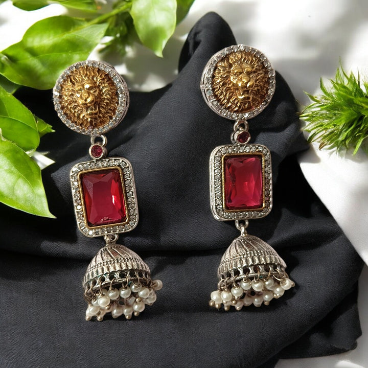 Elegant Ishana Dual Tone Zirconia Silver Plated Jhumki Earrings - TelaNaari