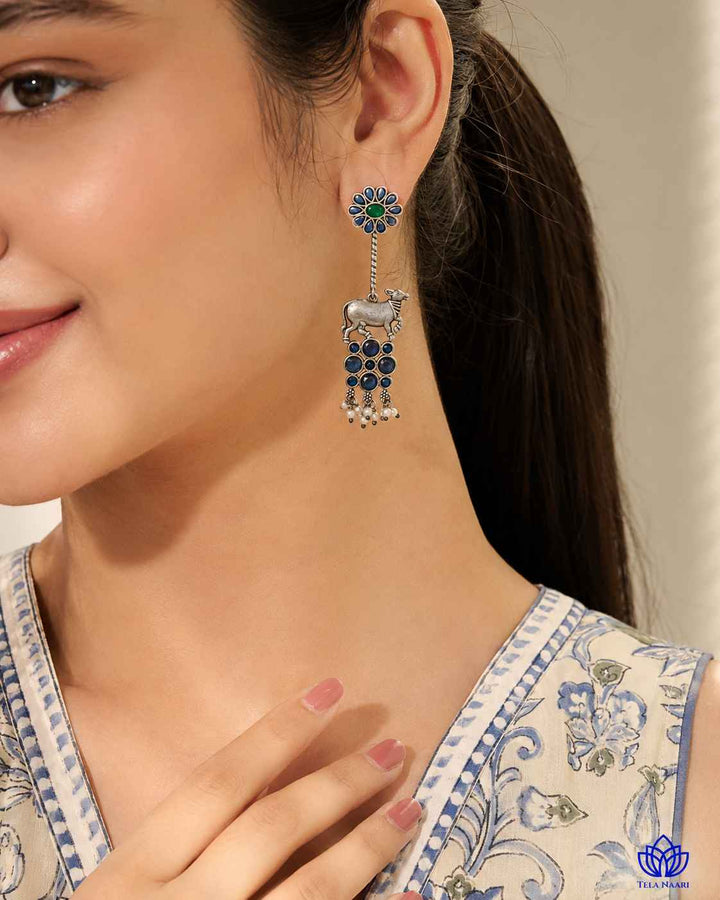 Aashmita Nandi Silver Oxidised Blue Earrings