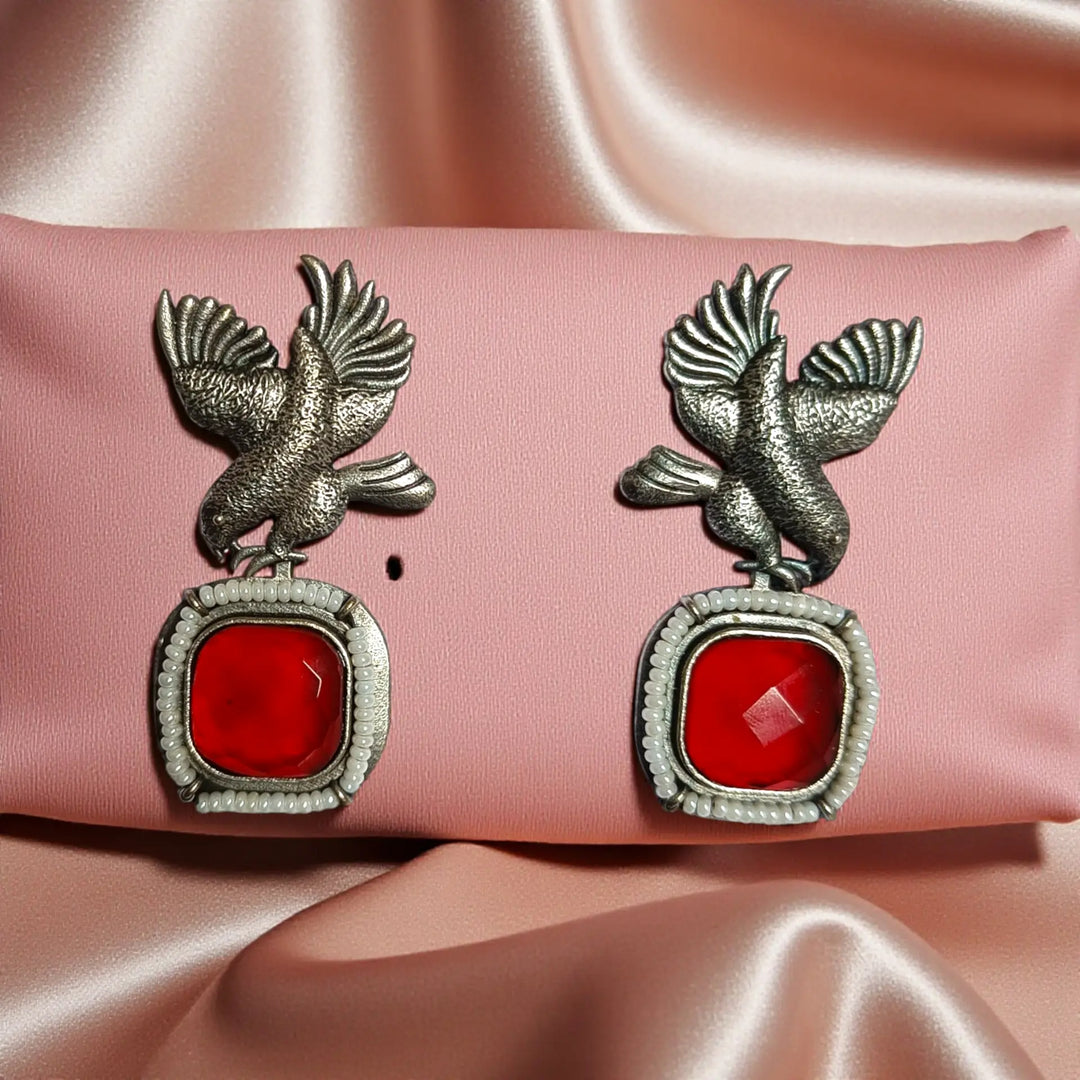 Telanaari Classic Panchhi Silver Plated Earrings