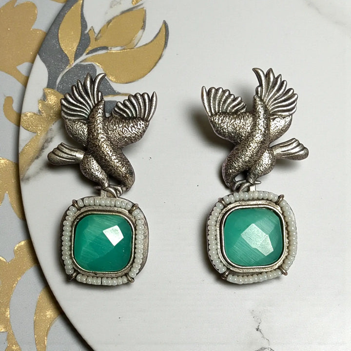 Telanaari Classic Panchhi Silver Plated Earrings