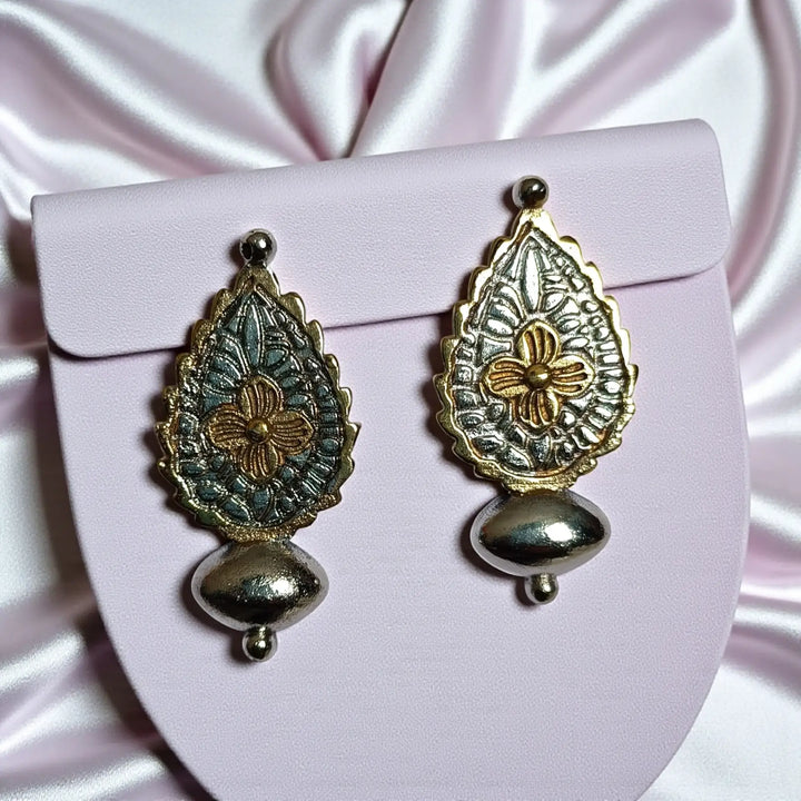 Telanaari Classic Antique Anandita Dual Tone Silver-Plated Earrings