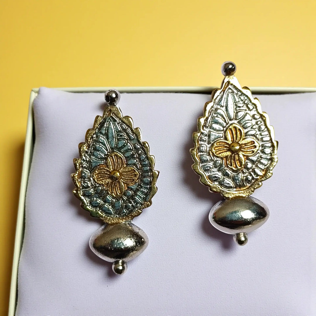 Telanaari Classic Antique Anandita Dual Tone Silver-Plated Earrings