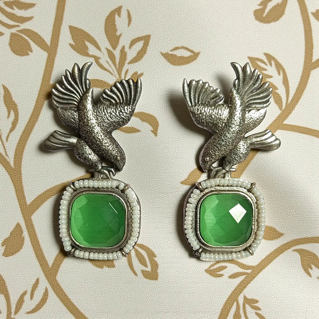 Telanaari Classic Panchhi Silver Plated Earrings
