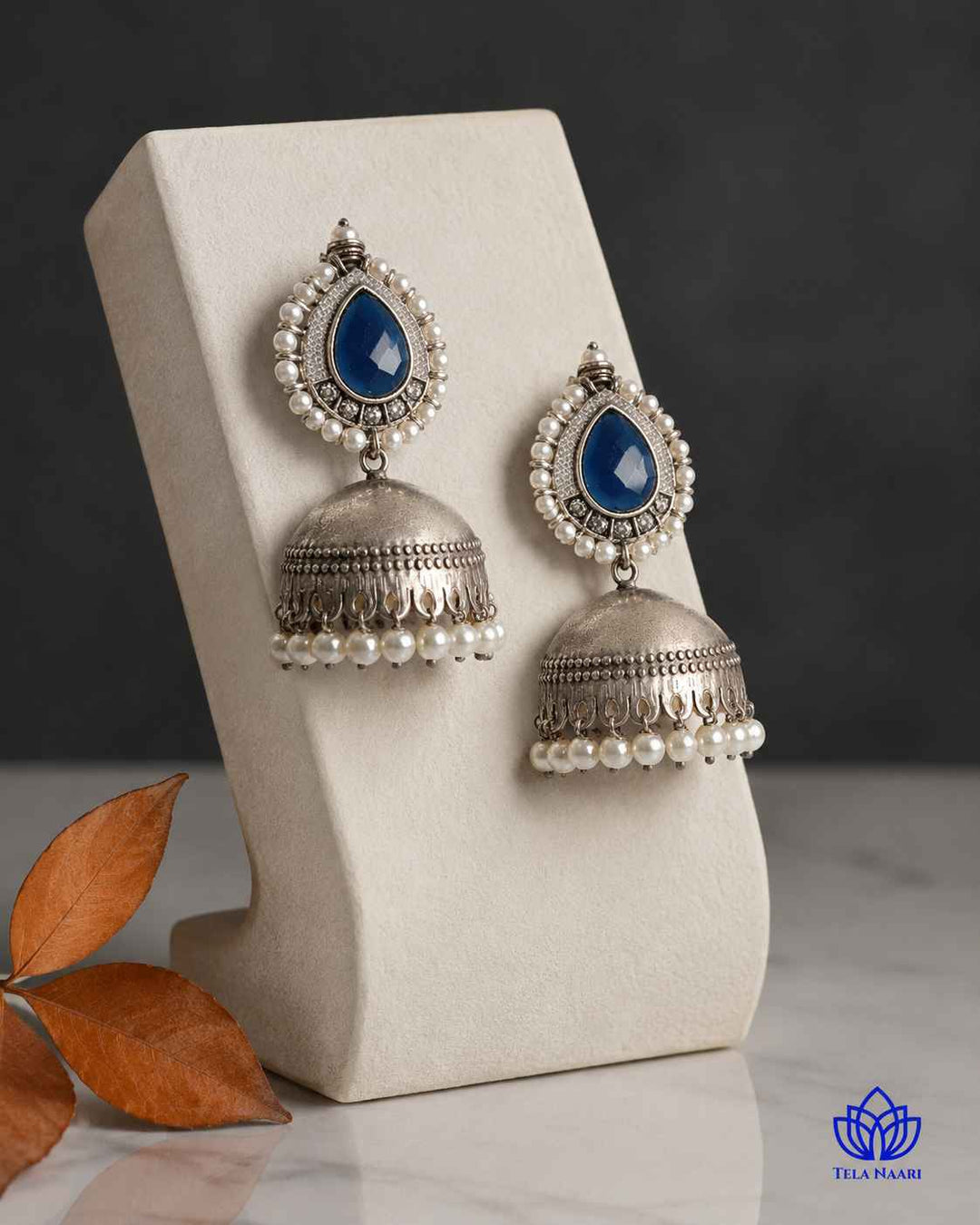 Silver Plated Nusrat Blue Jhumkas
