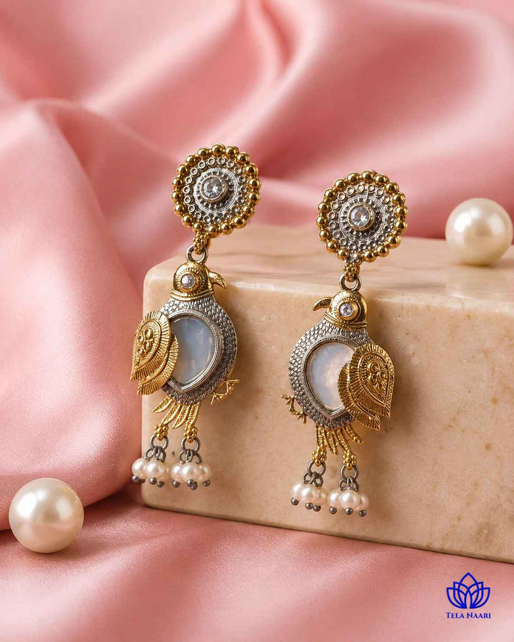 Tela Naari Damini Dual Tone Blue Bird Earrings