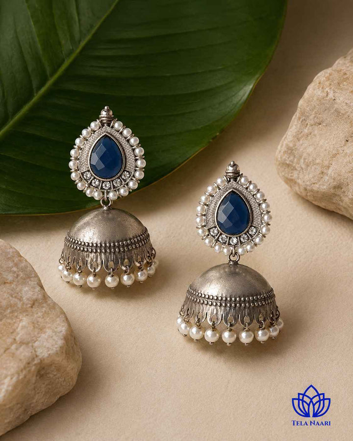 Silver Plated Nusrat Blue Jhumkas