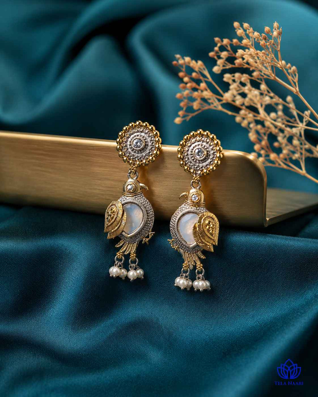 Tela Naari Damini Dual Tone Blue Bird Earrings