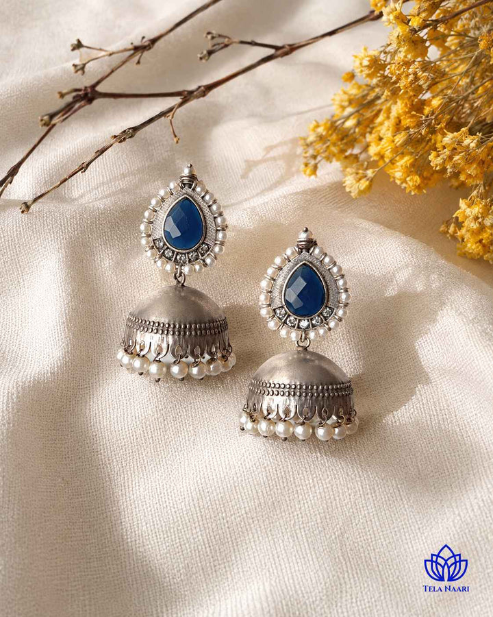 Silver Plated Nusrat Blue Jhumkas