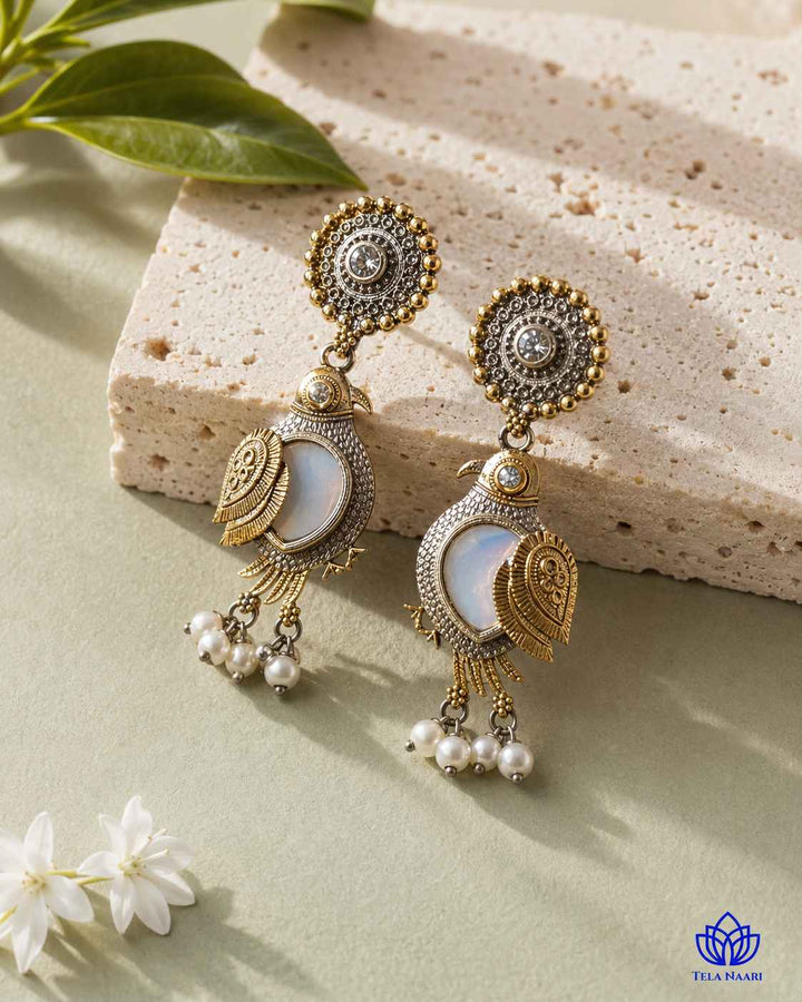 Tela Naari Damini Dual Tone Blue Bird Earrings