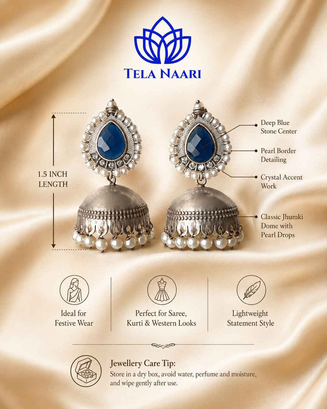 Silver Plated Nusrat Blue Jhumkas