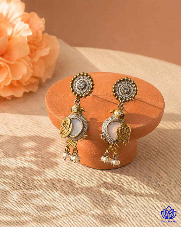 Tela Naari Damini Dual Tone Blue Bird Earrings