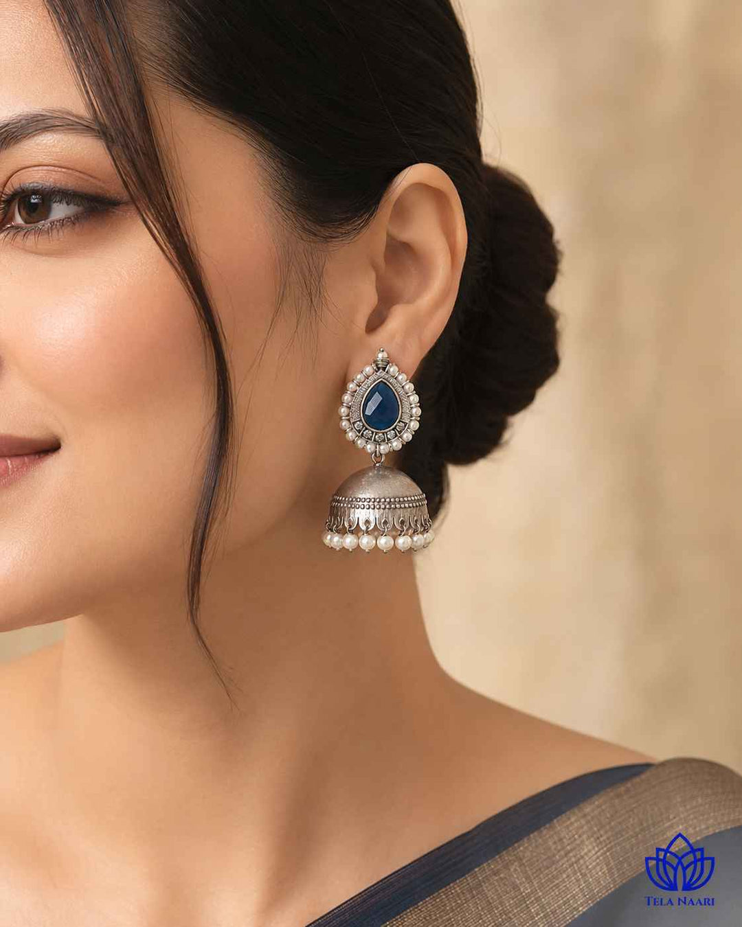 Silver Plated Nusrat Blue Jhumkas