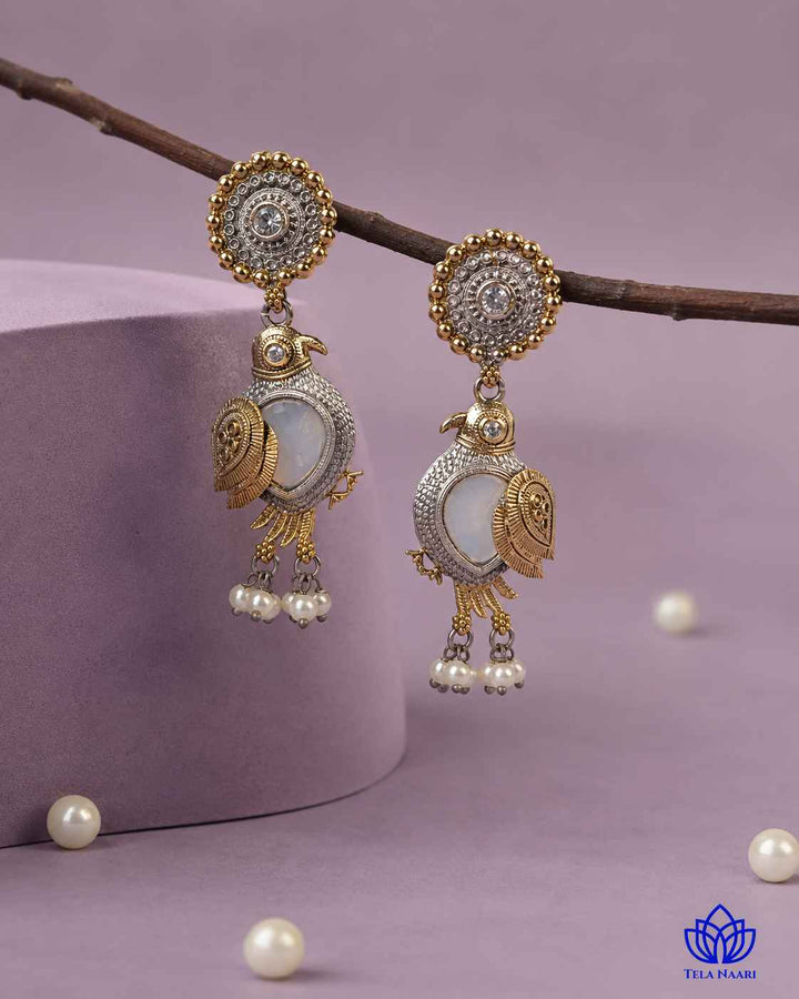 Tela Naari Damini Dual Tone Blue Bird Earrings