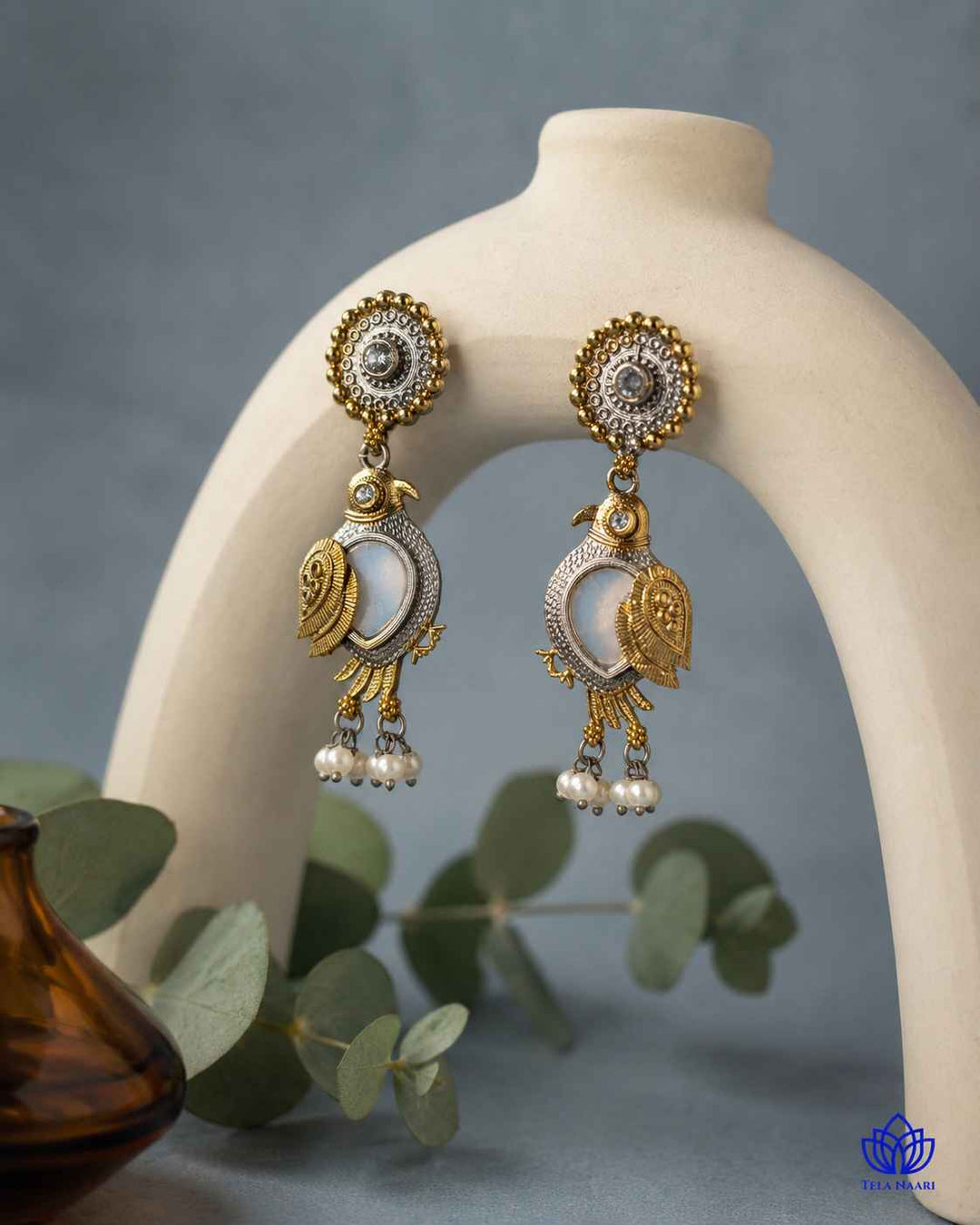 Tela Naari Damini Dual Tone Blue Bird Earrings