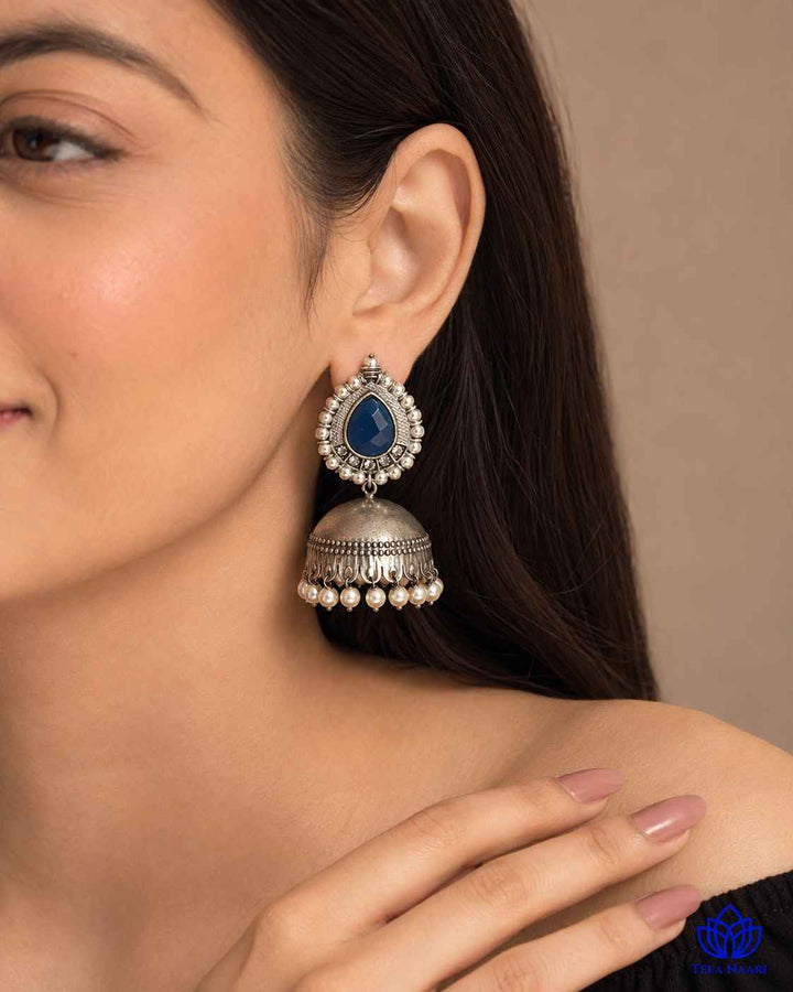 Silver Plated Nusrat Blue Jhumkas